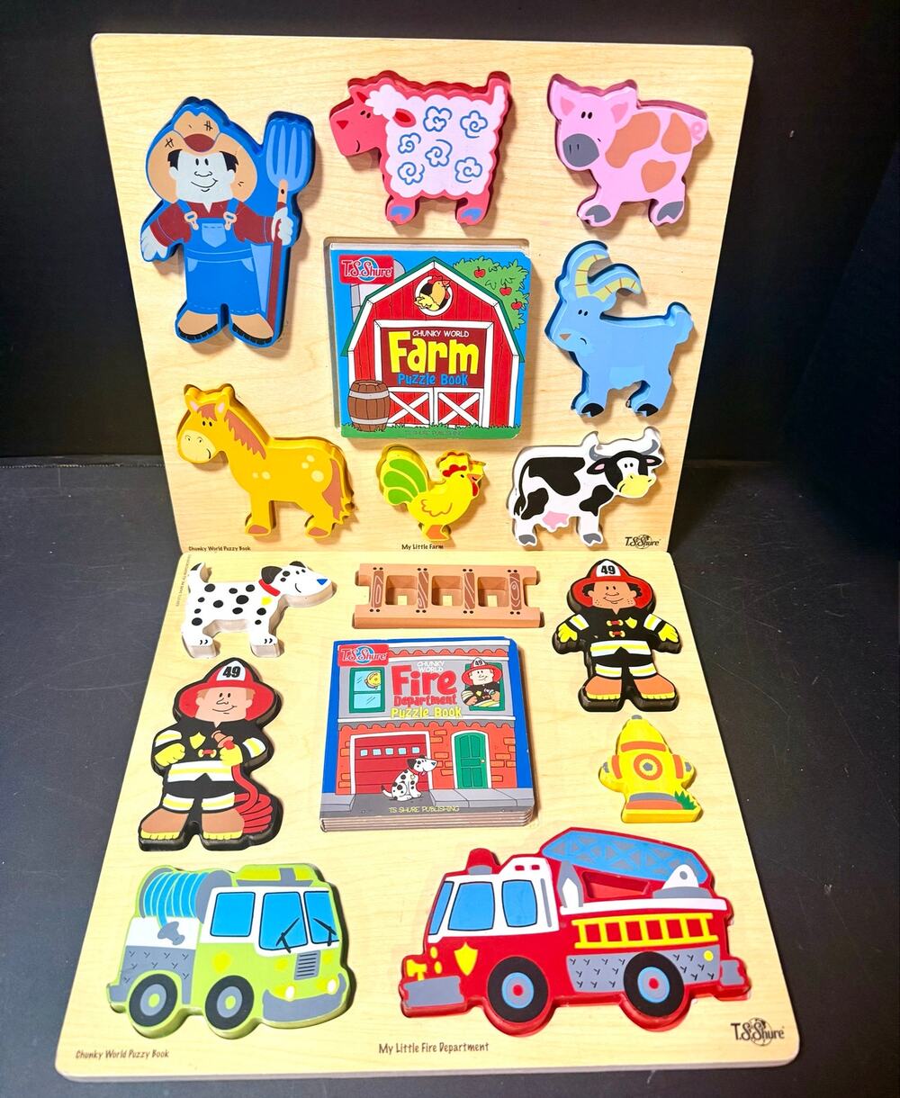 T.S. Shure, Chunky World Farm & Fire Department themes puzzle & books